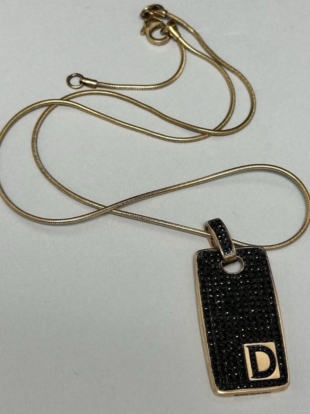 Milor Bronze Italy Necklace Letter D Initial Tag Pendant Black Crystals 20"